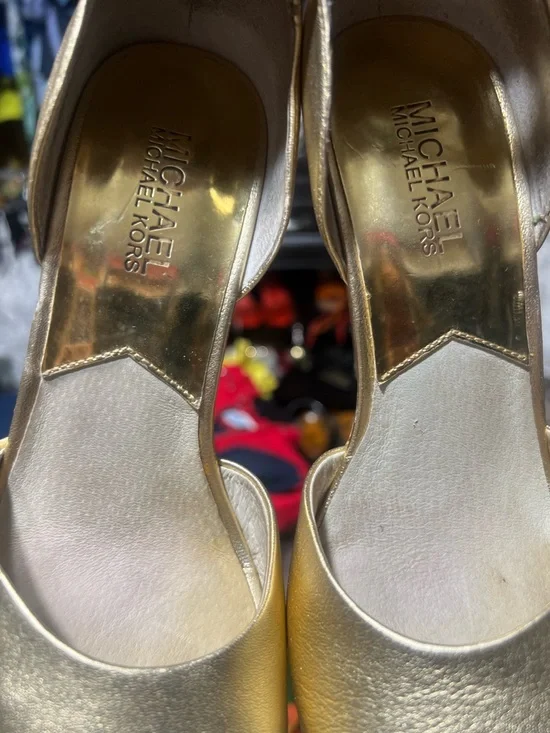 WOMEN MK Michael Kors Arianna Metallic Gold Cork Wedge with Ankle Strap,Size 7.5 - Picture 6 of 12